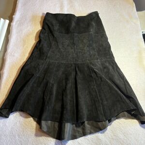 CABi Black Suede Midi Skirt Paneled Asymmetrical Hem Size 8